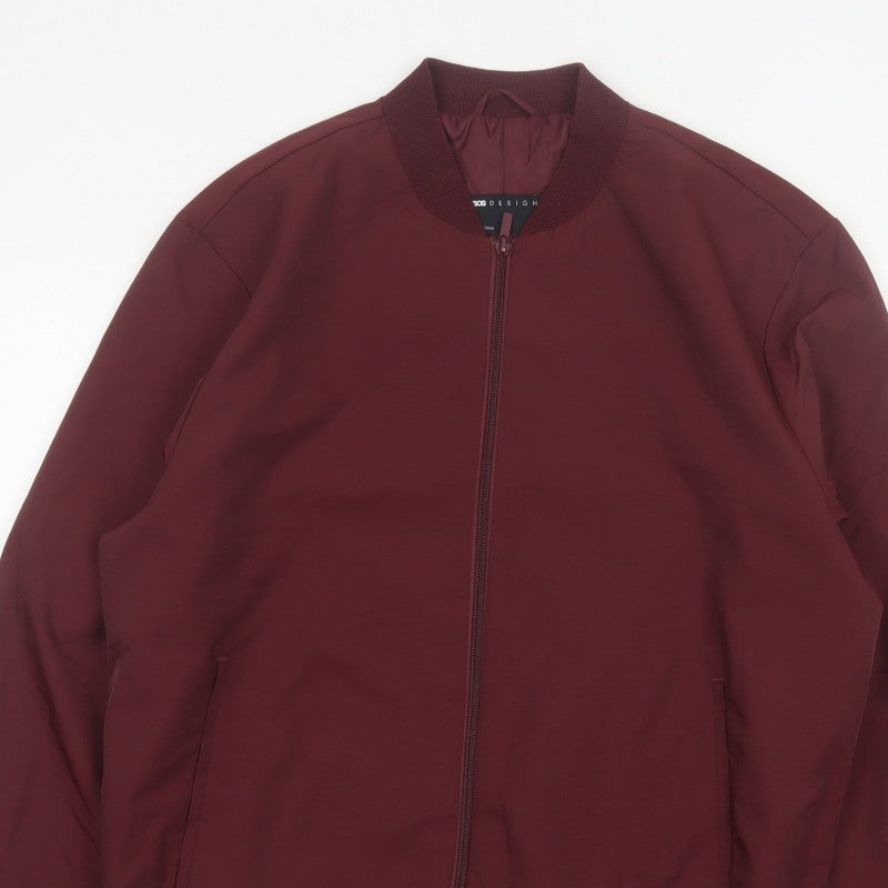 ASOS Design Men’s Burgundy XL Bomber Jacket Full Zip Lined