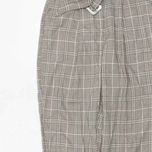 New Look Women’s Beige Check Paperbag Tapered Trousers UK 10 Belted