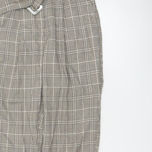 New Look Women’s Beige Check Paperbag Tapered Trousers UK 10 Belted