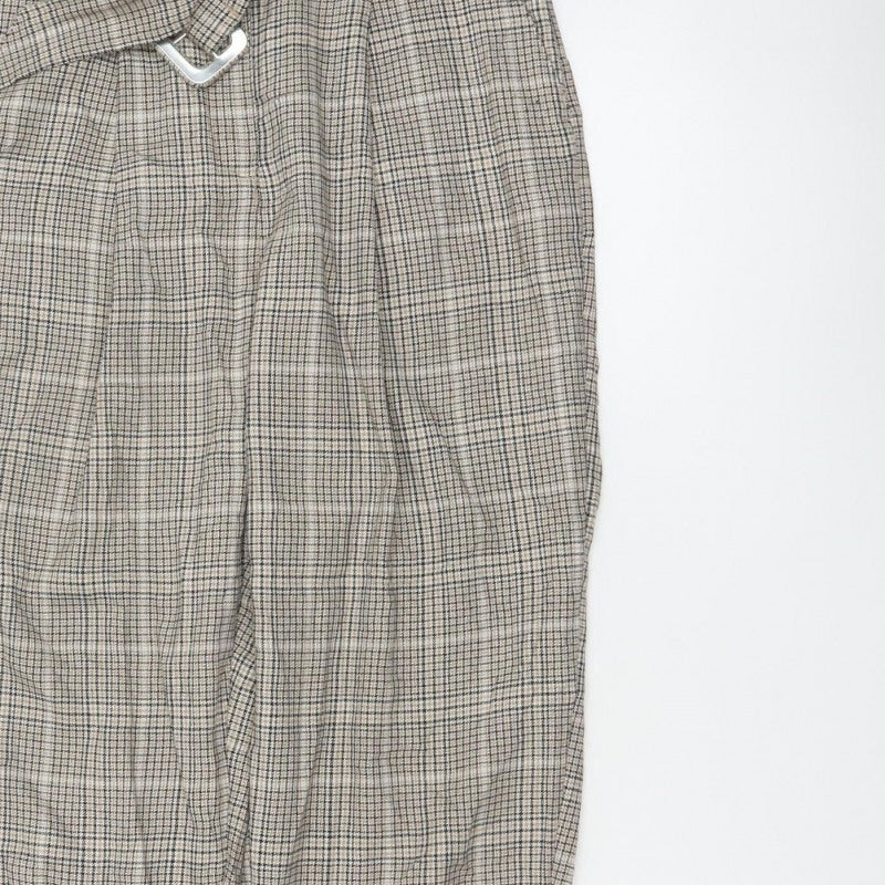New Look Women’s Beige Check Paperbag Tapered Trousers UK 10 Belted