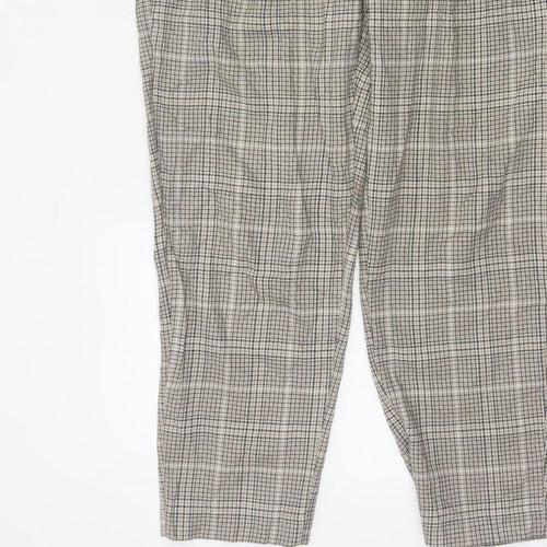 New Look Women’s Beige Check Paperbag Tapered Trousers UK 10 Belted