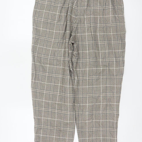 New Look Women’s Beige Check Paperbag Tapered Trousers UK 10 Belted