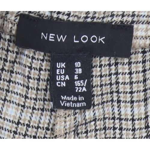 New Look Women’s Beige Check Paperbag Tapered Trousers UK 10 Belted