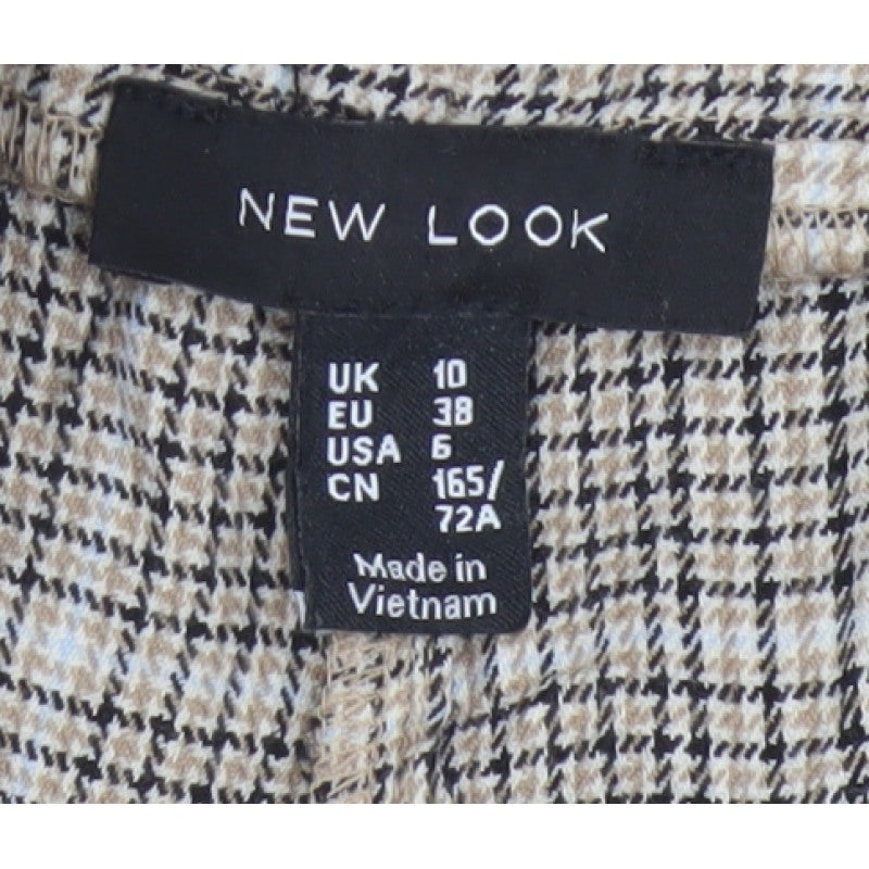 New Look Women’s Beige Check Paperbag Tapered Trousers UK 10 Belted