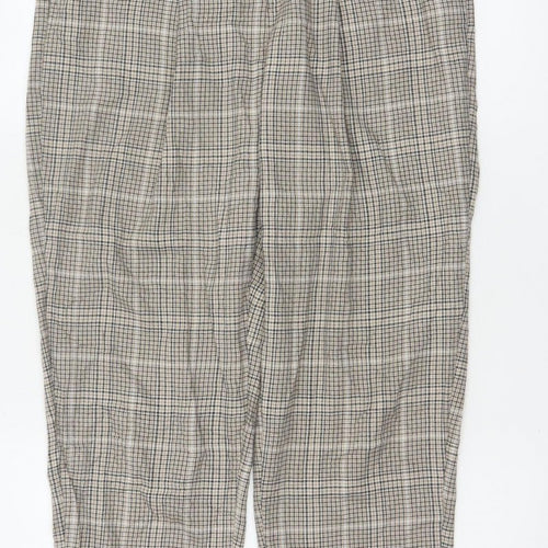New Look Women’s Beige Check Paperbag Tapered Trousers UK 10 Belted