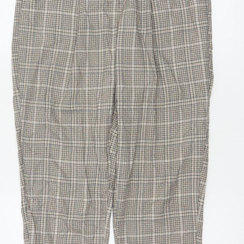 New Look Women’s Beige Check Paperbag Tapered Trousers UK 10 Belted