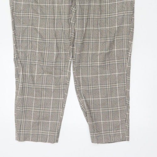 New Look Women’s Beige Check Paperbag Tapered Trousers UK 10 Belted