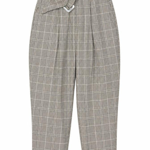 New Look Women’s Beige Check Paperbag Tapered Trousers UK 10 Belted