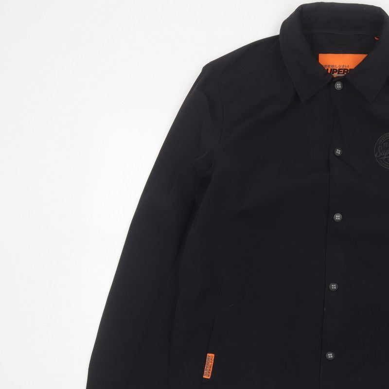 Superdry Men’s Black XL Basic Snap Coach Jacket Logo Collared