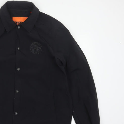 Superdry Men’s Black XL Basic Snap Coach Jacket Logo Collared