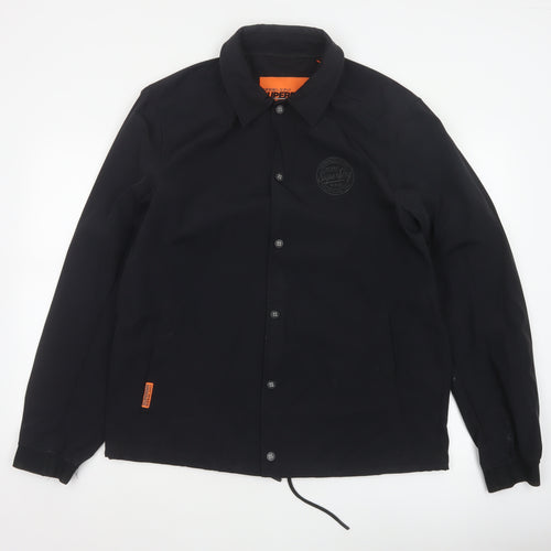 Superdry Men’s Black XL Basic Snap Coach Jacket Logo Collared