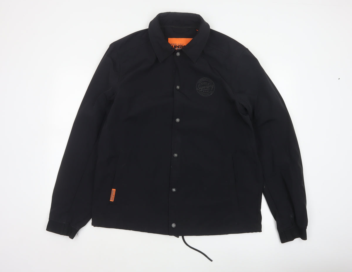 Superdry Men’s Black XL Basic Snap Coach Jacket Logo Collared
