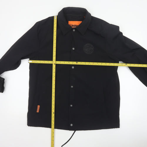 Superdry Men’s Black XL Basic Snap Coach Jacket Logo Collared