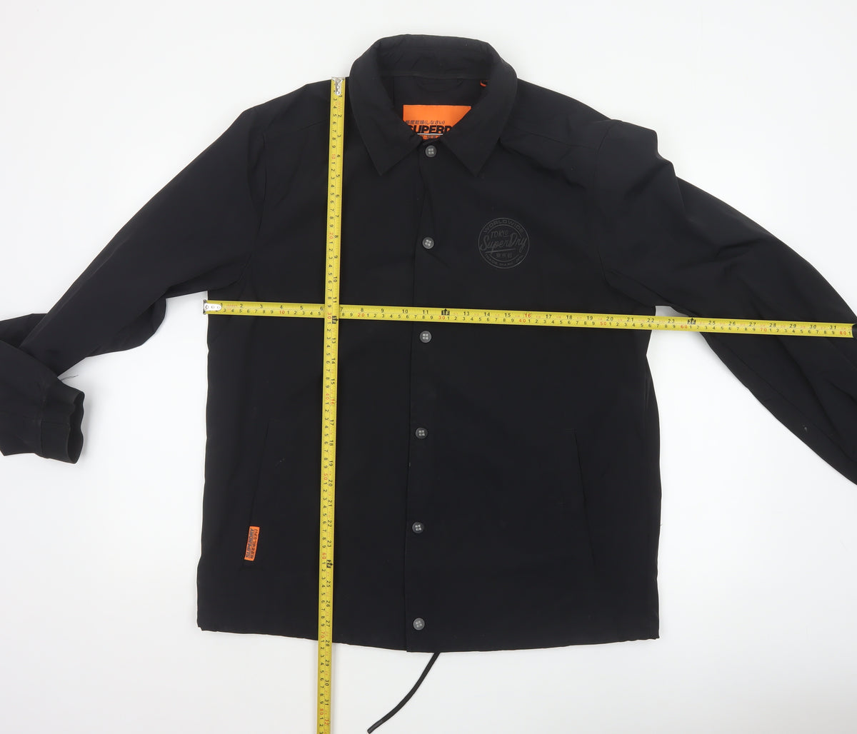 Superdry Men’s Black XL Basic Snap Coach Jacket Logo Collared