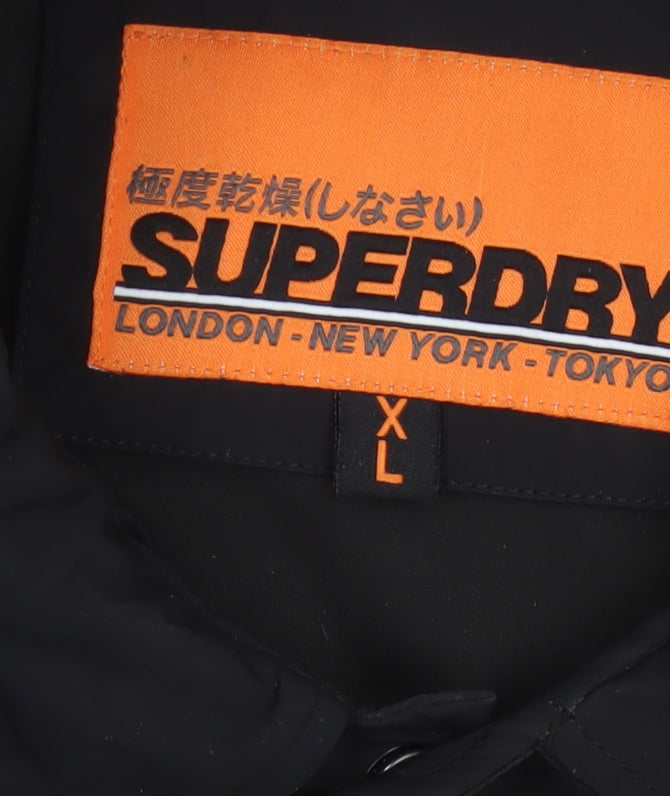Superdry Men’s Black XL Basic Snap Coach Jacket Logo Collared