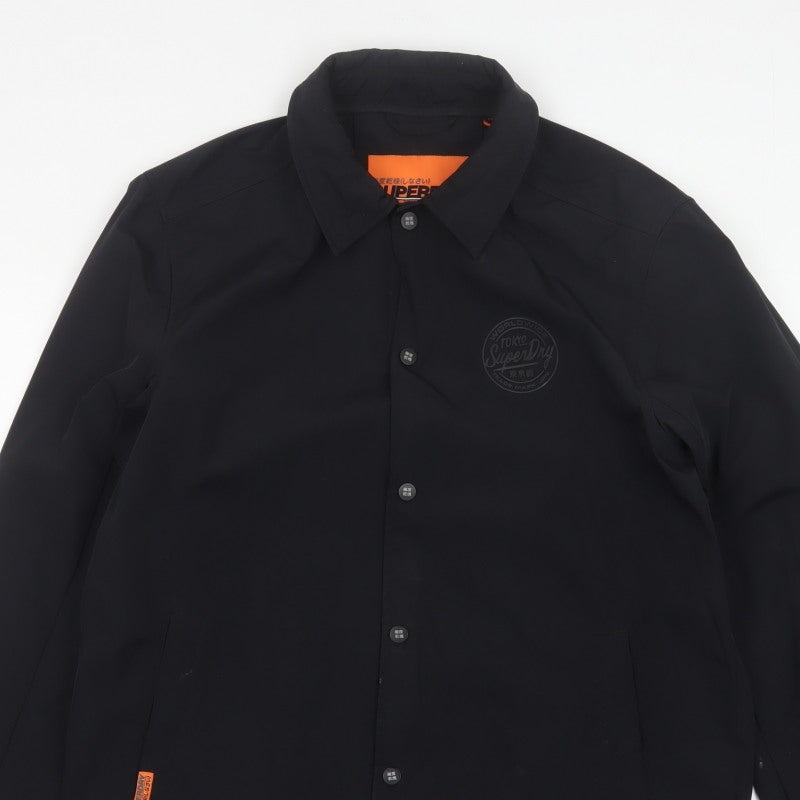 Superdry Men’s Black XL Basic Snap Coach Jacket Logo Collared