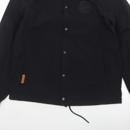Superdry Men’s Black XL Basic Snap Coach Jacket Logo Collared