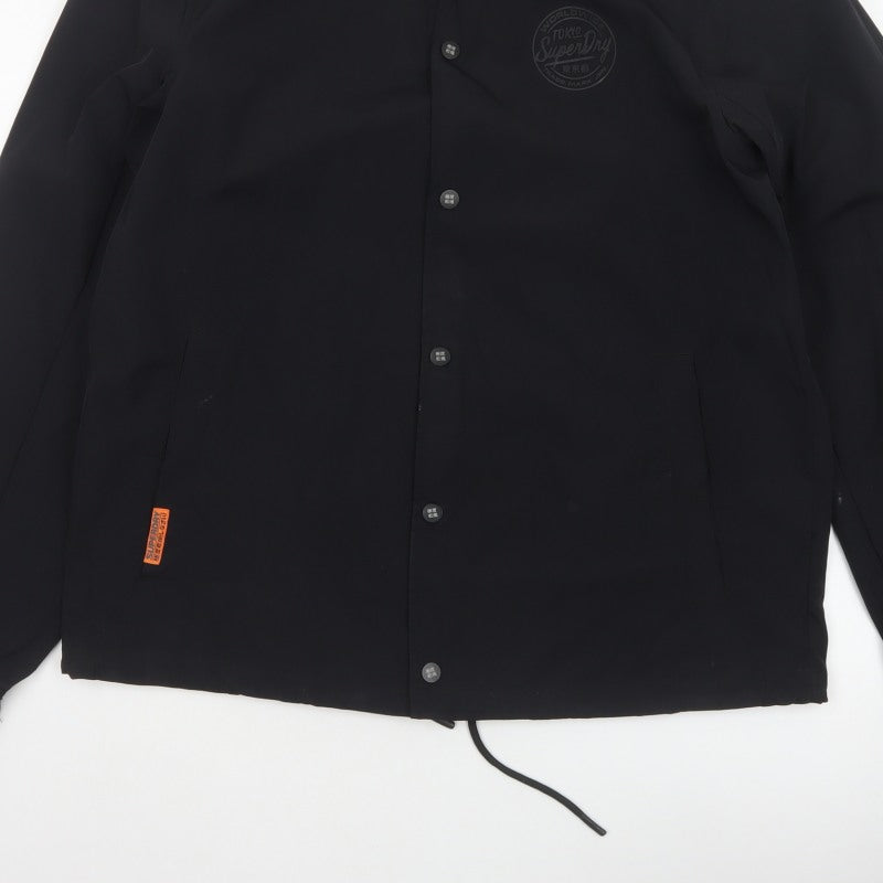 Superdry Men’s Black XL Basic Snap Coach Jacket Logo Collared