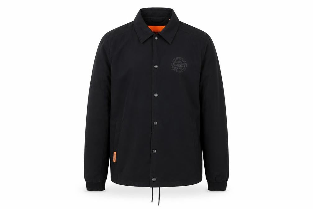 Superdry Men’s Black XL Basic Snap Coach Jacket Logo Collared