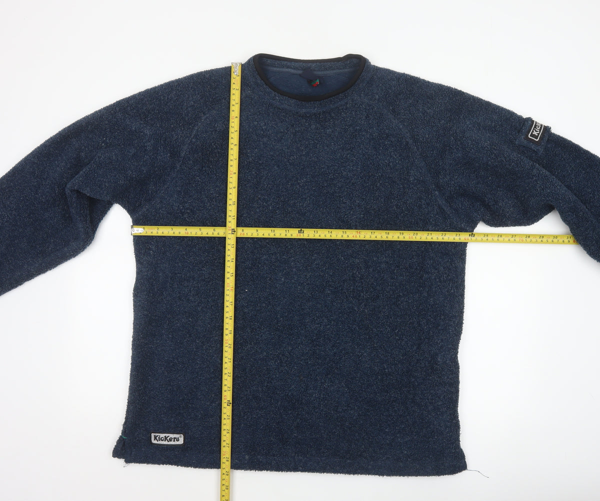 Close-up detail of Kickers Men’s Blue M Fleece Crew Neck Pullover Sweatshirt Logo