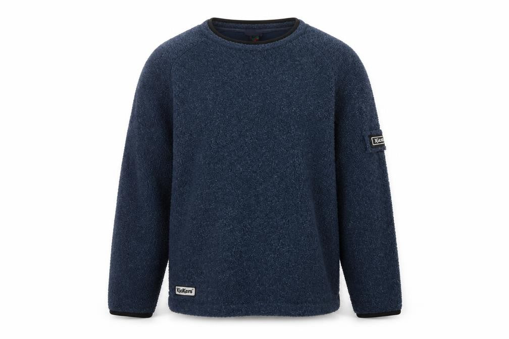 Front view of Kickers Men’s Blue M Fleece Crew Neck Pullover Sweatshirt Logo