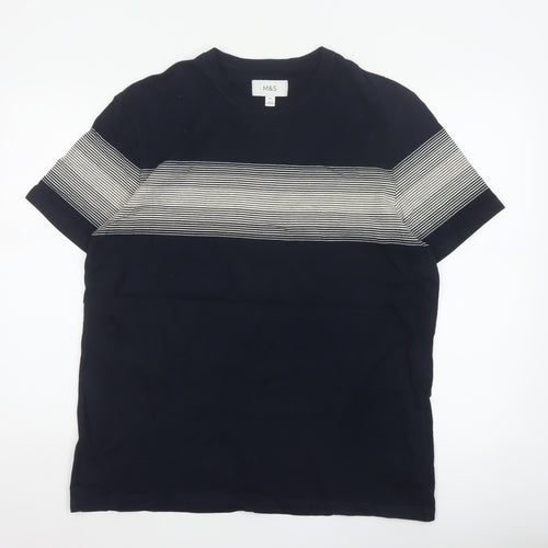 Marks and Spencer Men’s Blue XL Striped Crew Neck Cotton T-Shirt
