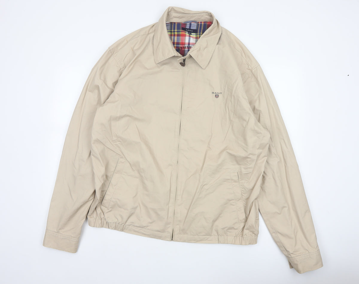 GANT Men’s Beige 2XL Cotton Full Zip Classic Jacket Logo Lined