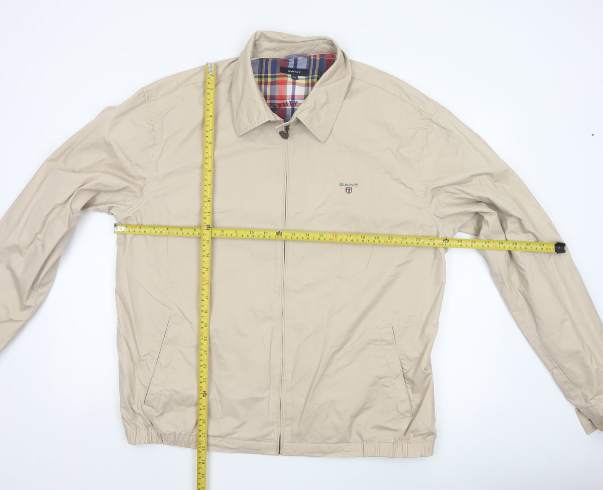 GANT Men’s Beige 2XL Cotton Full Zip Classic Jacket Logo Lined