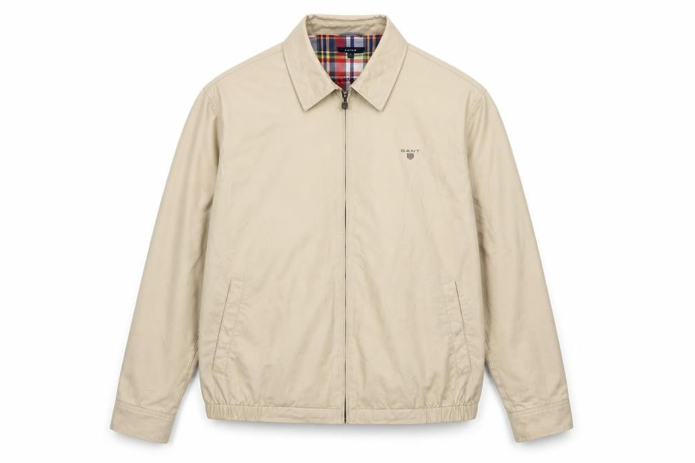 GANT Men’s Beige 2XL Cotton Full Zip Classic Jacket Logo Lined