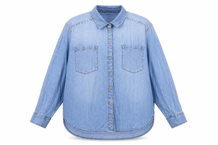 Per Una Women Blue UK 16 Denim Button-Up Long Sleeve Pocket Shirt