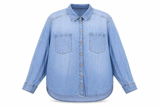 Per Una Women Blue UK 16 Denim Button-Up Long Sleeve Pocket Shirt