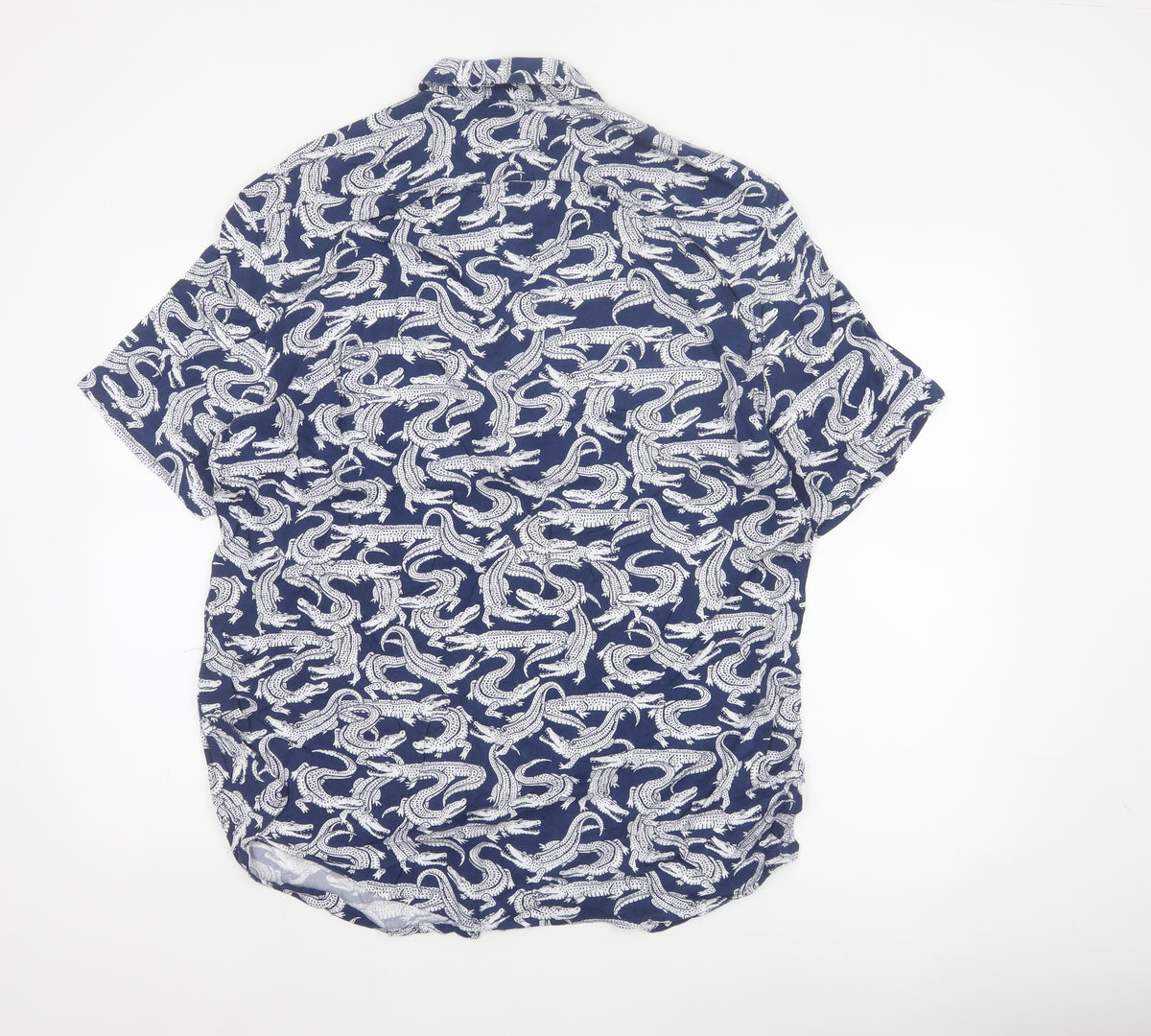 Marks and Spencer Men Blue L Crocodile Print Viscose Short Sleeve Shirt