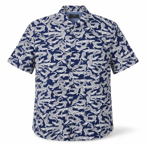 Marks and Spencer Men Blue L Crocodile Print Viscose Short Sleeve Shirt