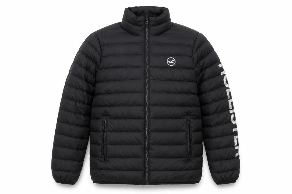 Hollister Men’s Black XS Down Puffer Jacket Quilted Full Zip