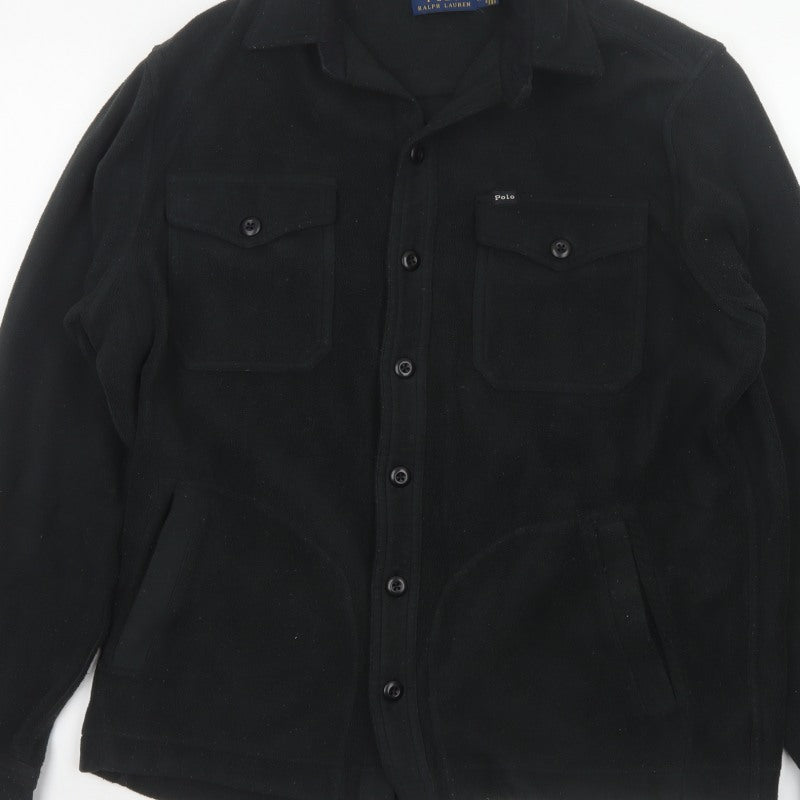 Polo Ralph Lauren Men’s Black M Fleece Button Jacket Logo Pockets