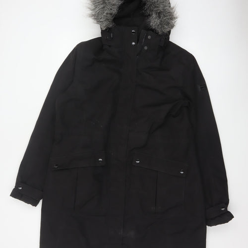 Regatta Women Black UK 16 Long Padded Fur Trim Parka Coat