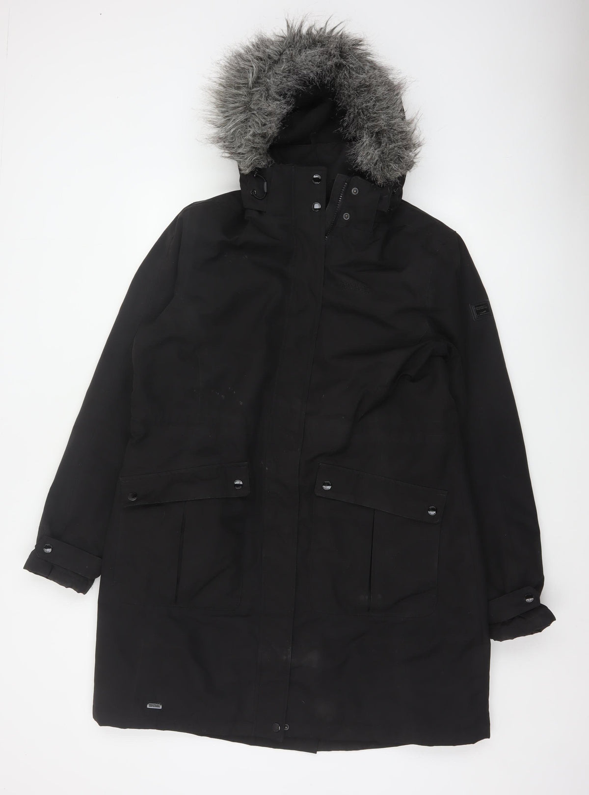 Regatta Women Black UK 16 Long Padded Fur Trim Parka Coat