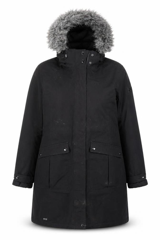 Regatta Women Black UK 16 Long Padded Fur Trim Parka Coat