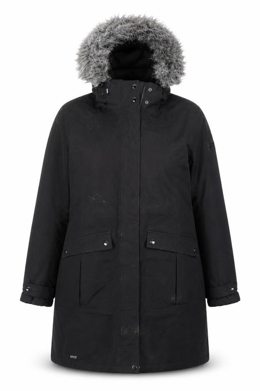 Regatta Women Black UK 16 Long Padded Fur Trim Parka Coat