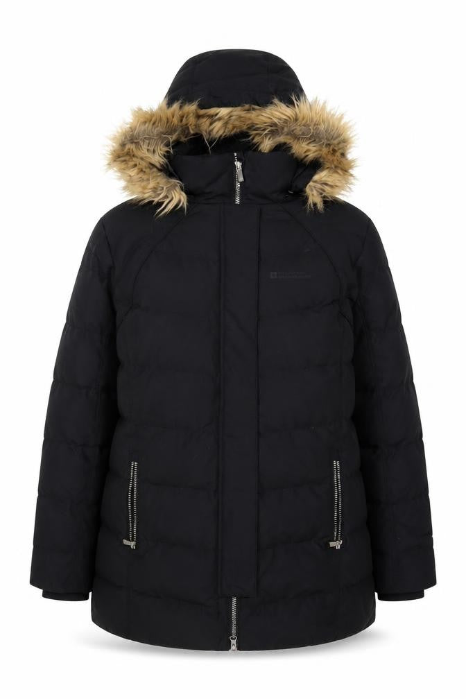 Mountain Warehouse Women Black UK 14 Down Filled Faux Fur Hood Parka Coat