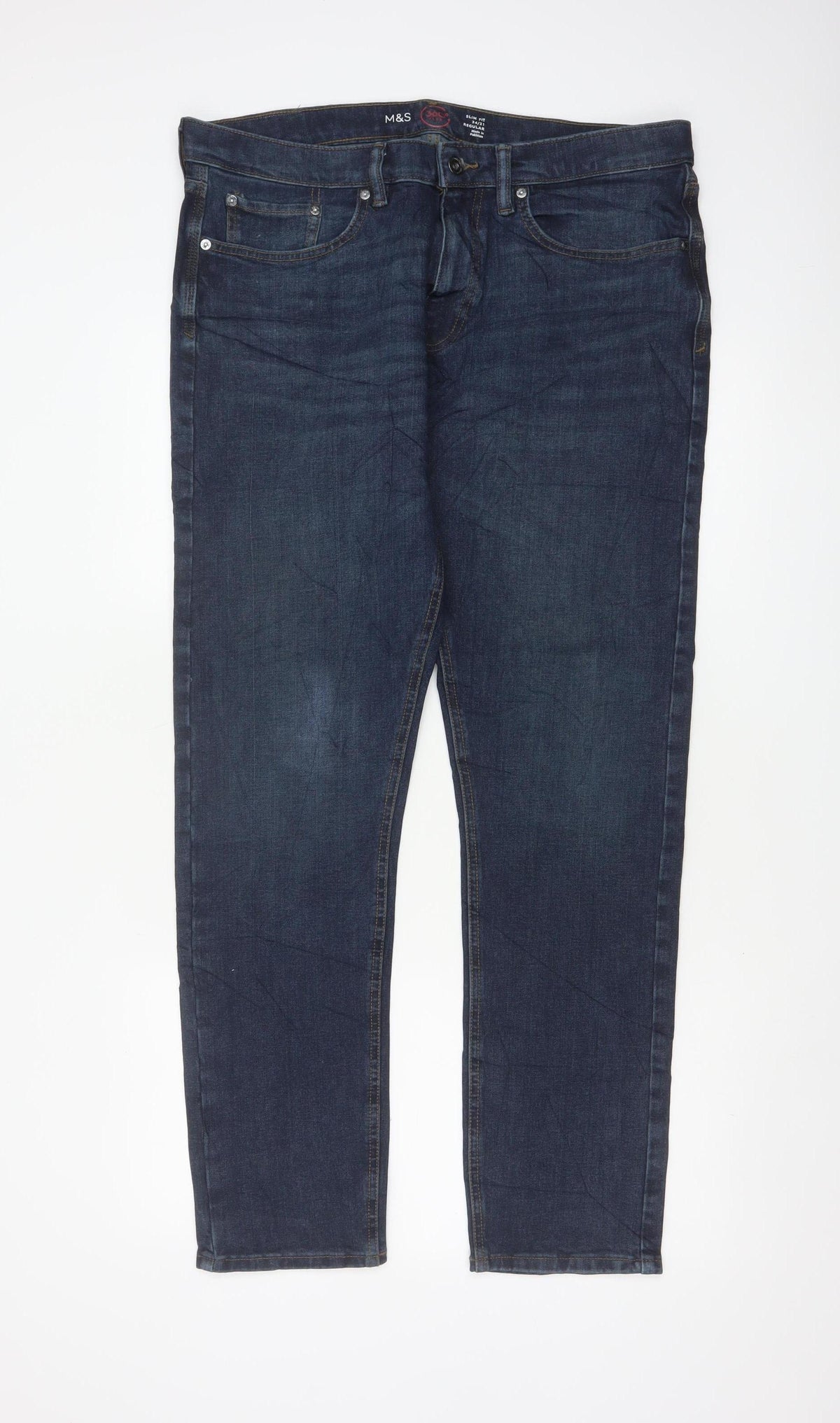 Marks & Spencer Men’s Blue 34/31 Slim Fit 360 Flex Dark Wash Jeans