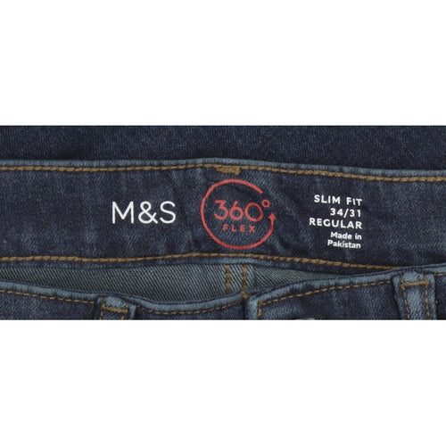 Marks & Spencer Men’s Blue 34/31 Slim Fit 360 Flex Dark Wash Jeans