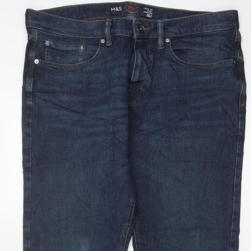 Marks & Spencer Men’s Blue 34/31 Slim Fit 360 Flex Dark Wash Jeans