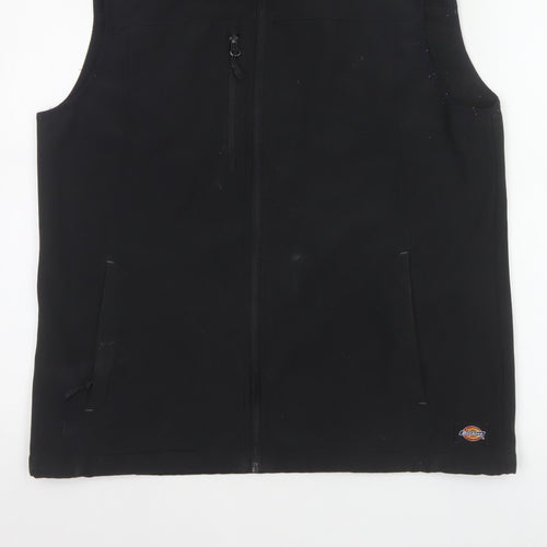 Dickies Men Black L Soft Shell Bodywarmer Workwear Zip Waistcoat