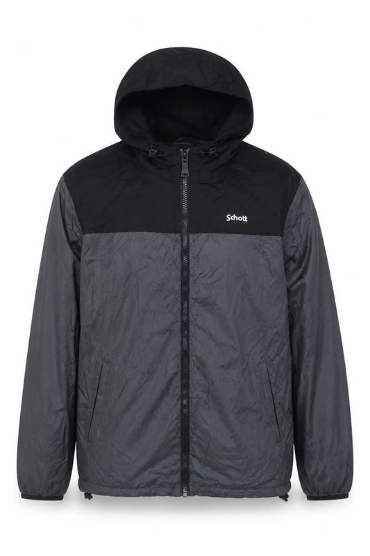 Schott Mens Black 3XL Hooded Windbreaker Jacket Full Zip