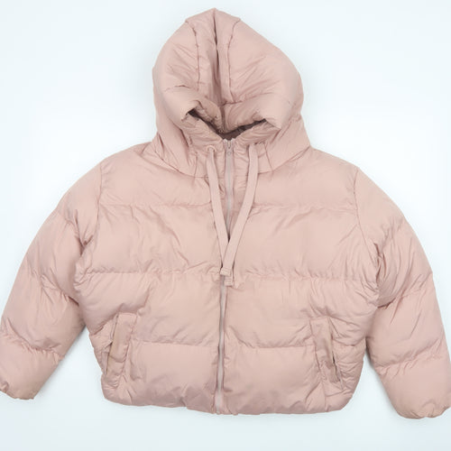 Threadbare Women Pink UK 12 Petite Hooded Puffer Jacket Quilted