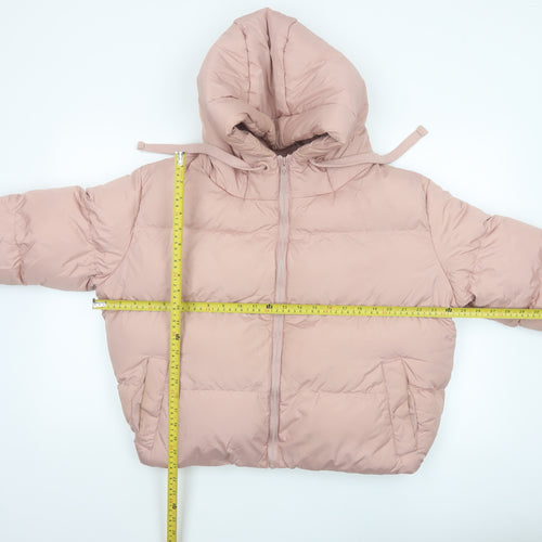 Threadbare Women Pink UK 12 Petite Hooded Puffer Jacket Quilted