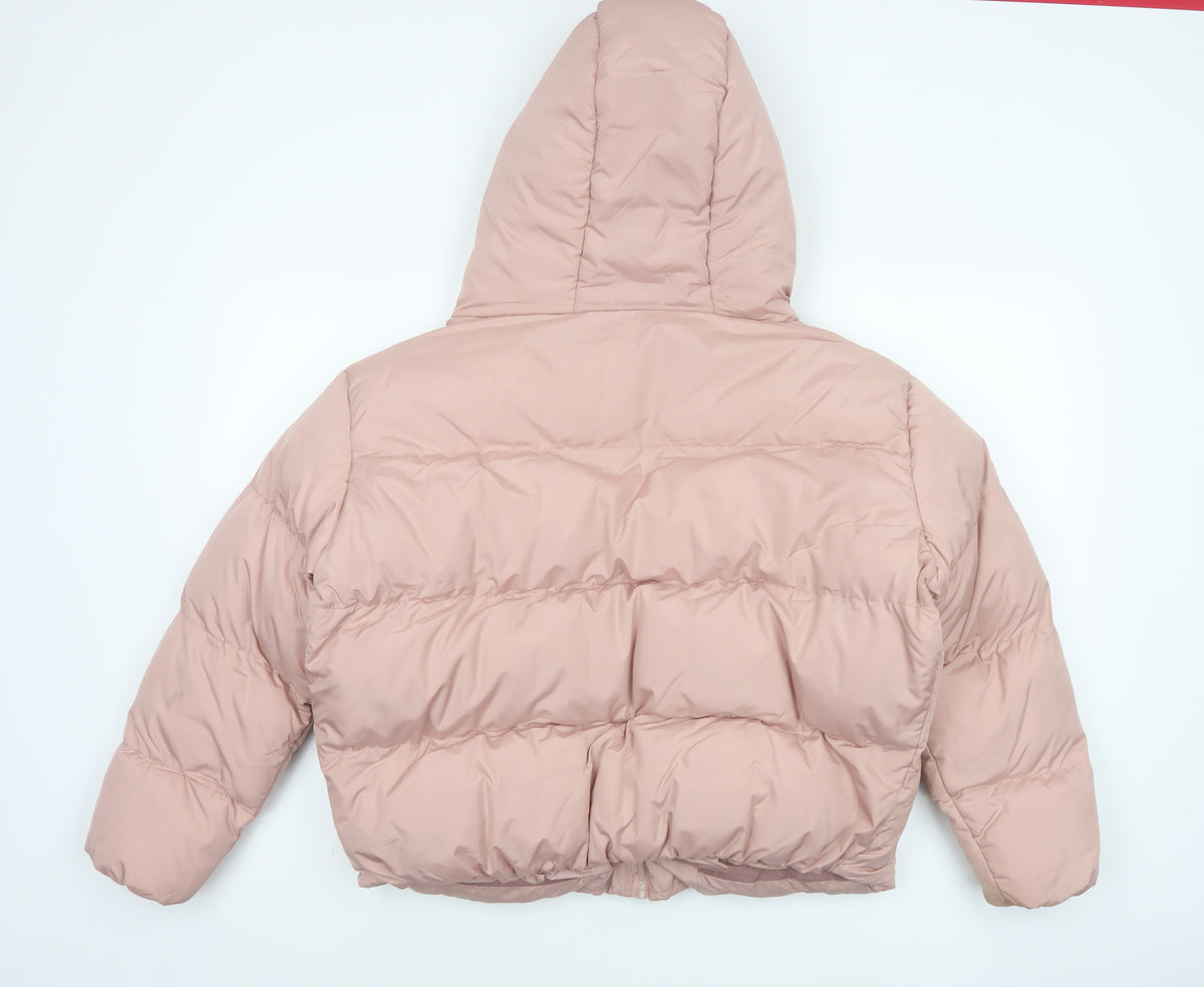 Threadbare Women Pink UK 12 Petite Hooded Puffer Jacket Quilted