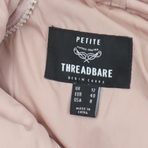Threadbare Women Pink UK 12 Petite Hooded Puffer Jacket Quilted