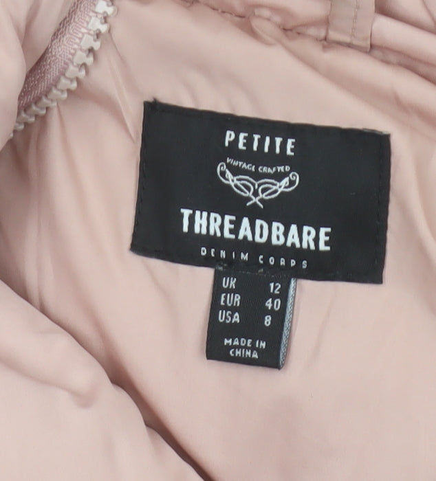 Threadbare Women Pink UK 12 Petite Hooded Puffer Jacket Quilted